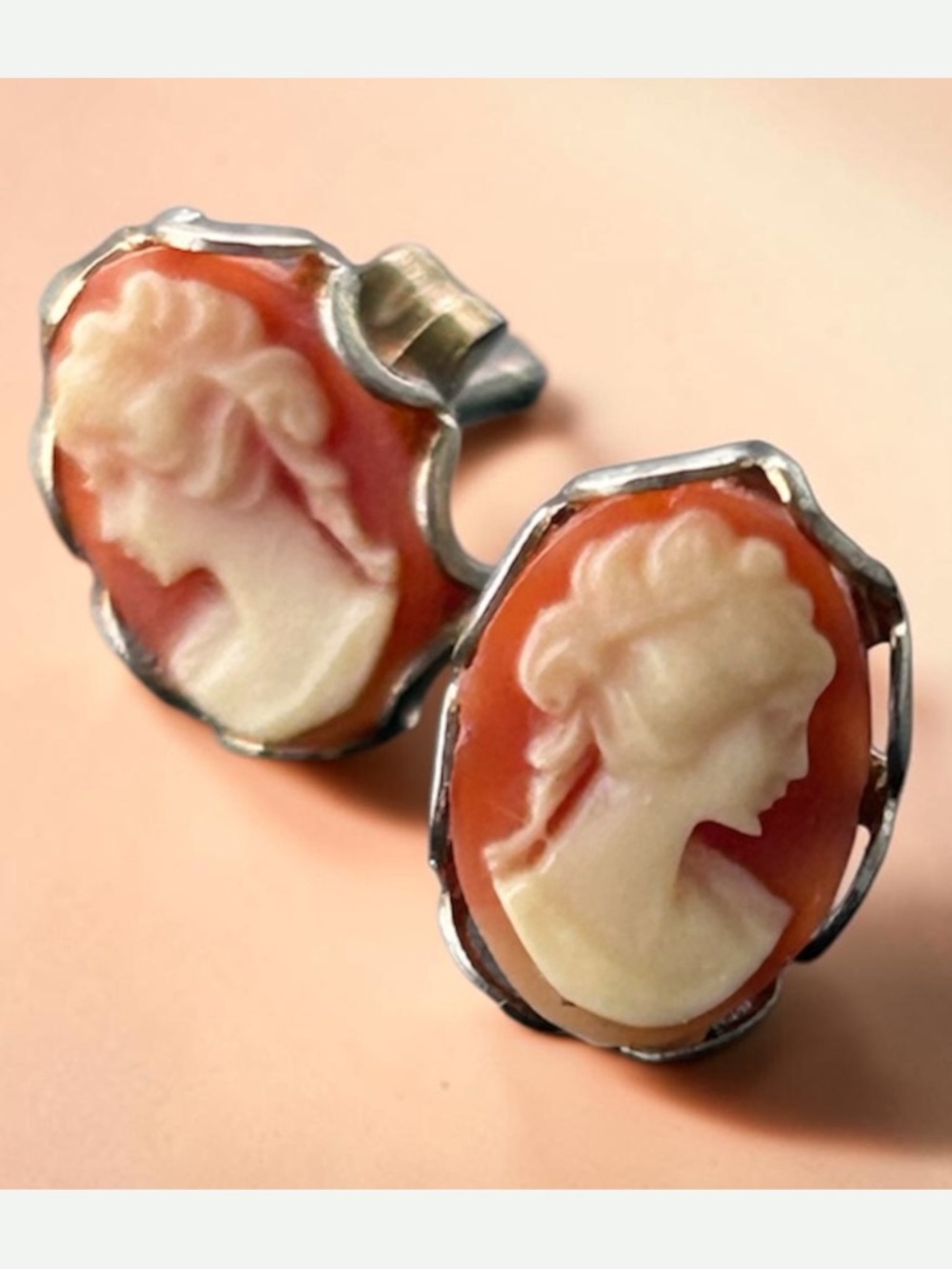 Antique Dainty Shell Carved Cameo 12k GF Earrings